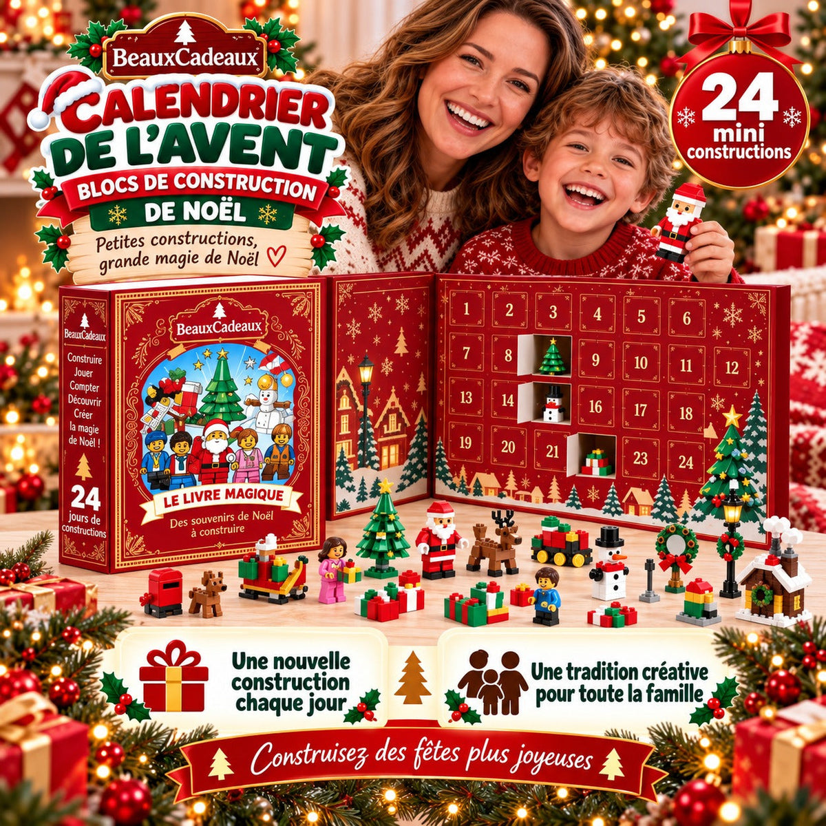 Calendrier de l'Avent Blocs de Construction de Noël Beaux Cadeaux