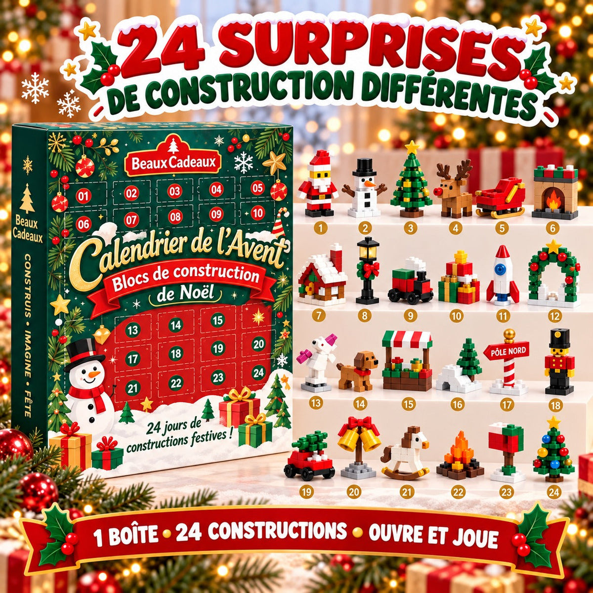Calendrier de l'Avent Coffret de Construction de Noël Beaux Cadeaux