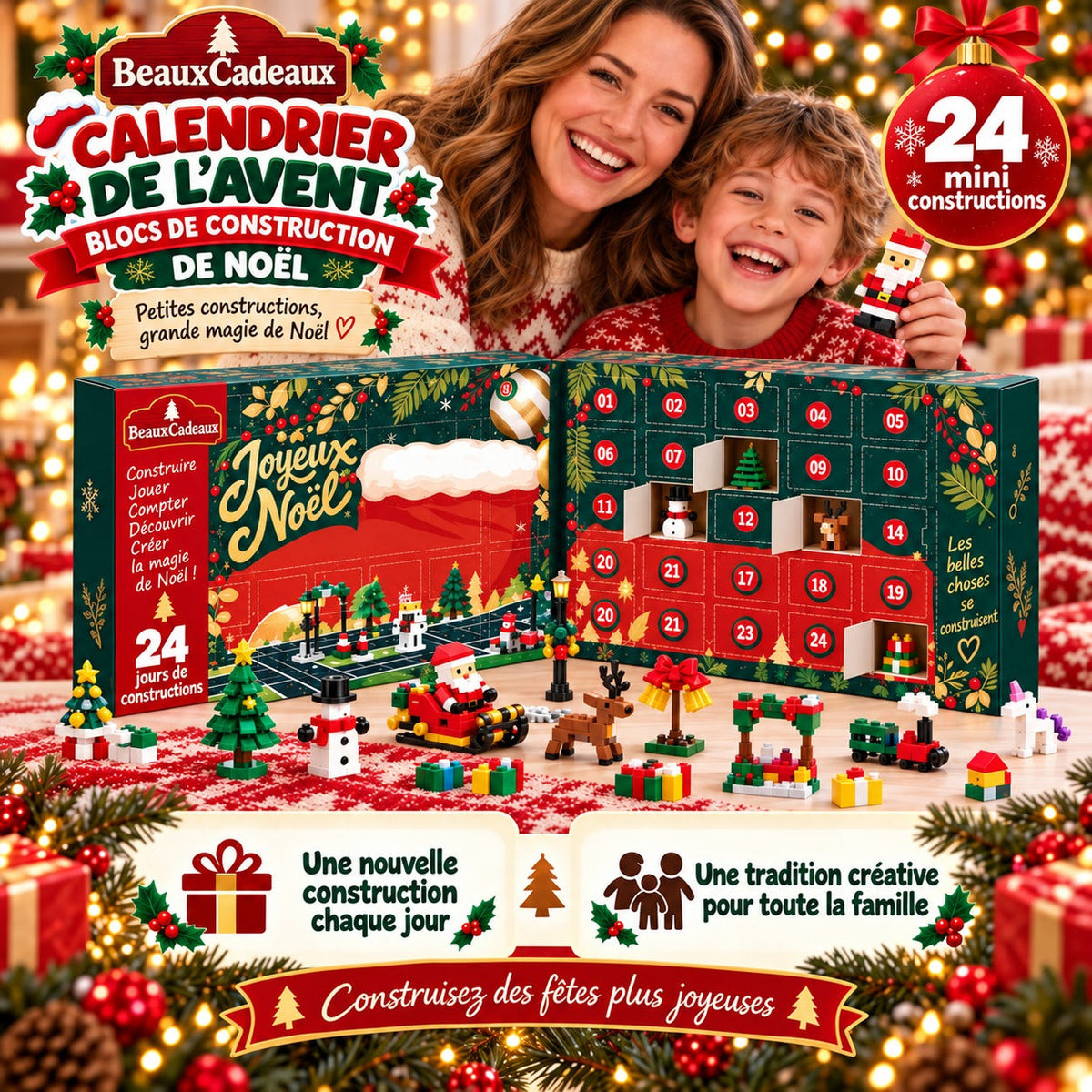 Calendrier de l'Avent Coffret de Construction de Noël Beaux Cadeaux