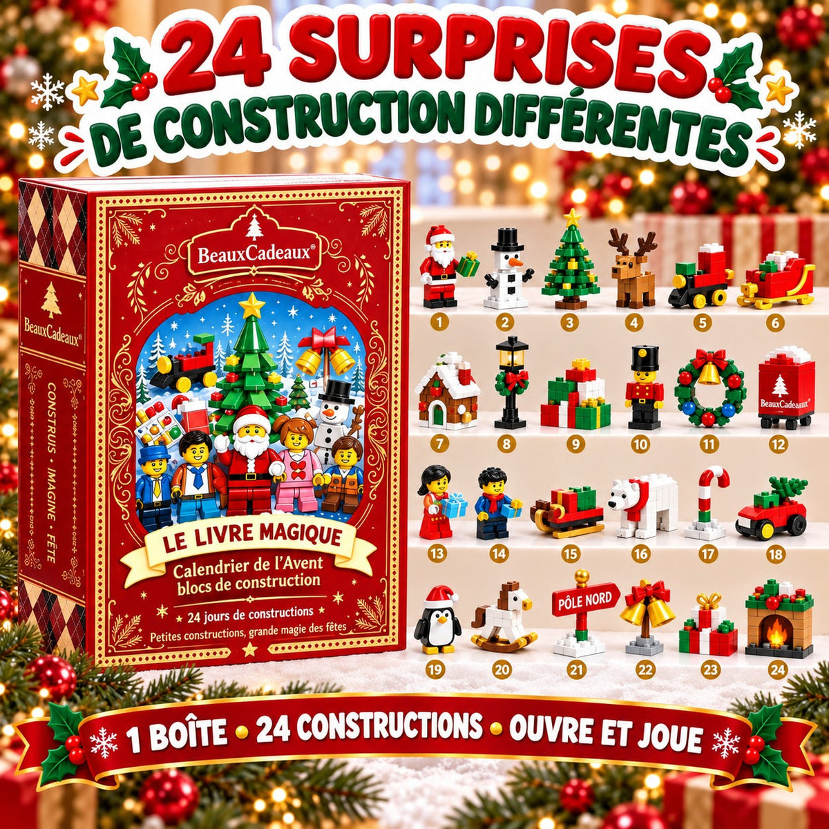 Calendrier de l'Avent Blocs de Construction de Noël Beaux Cadeaux