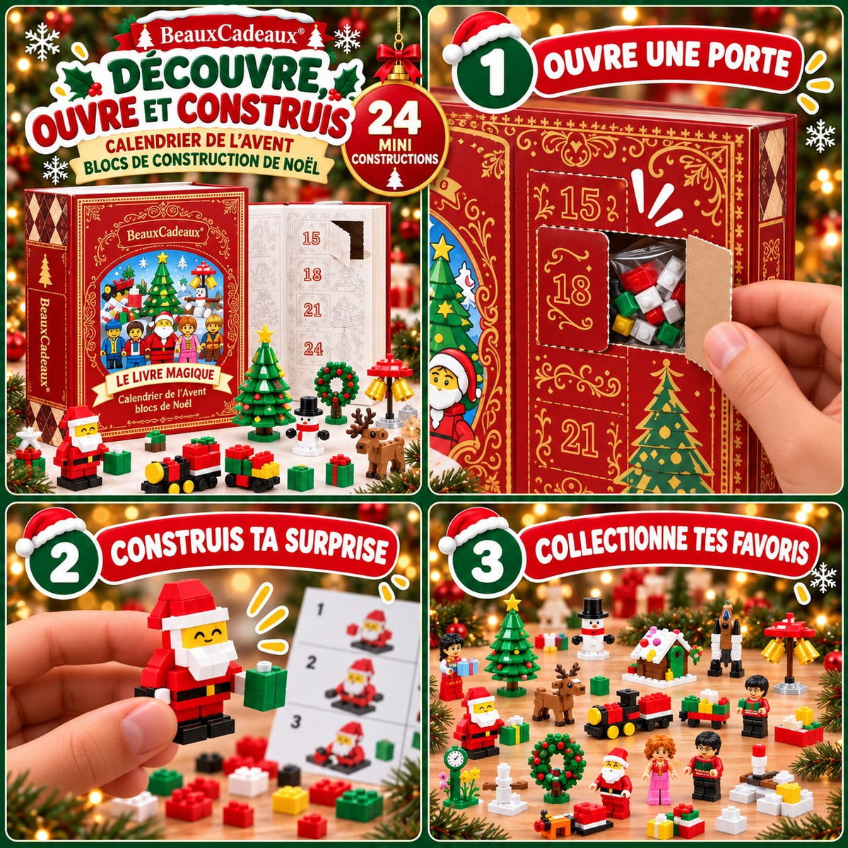 Calendrier de l'Avent Blocs de Construction de Noël Beaux Cadeaux