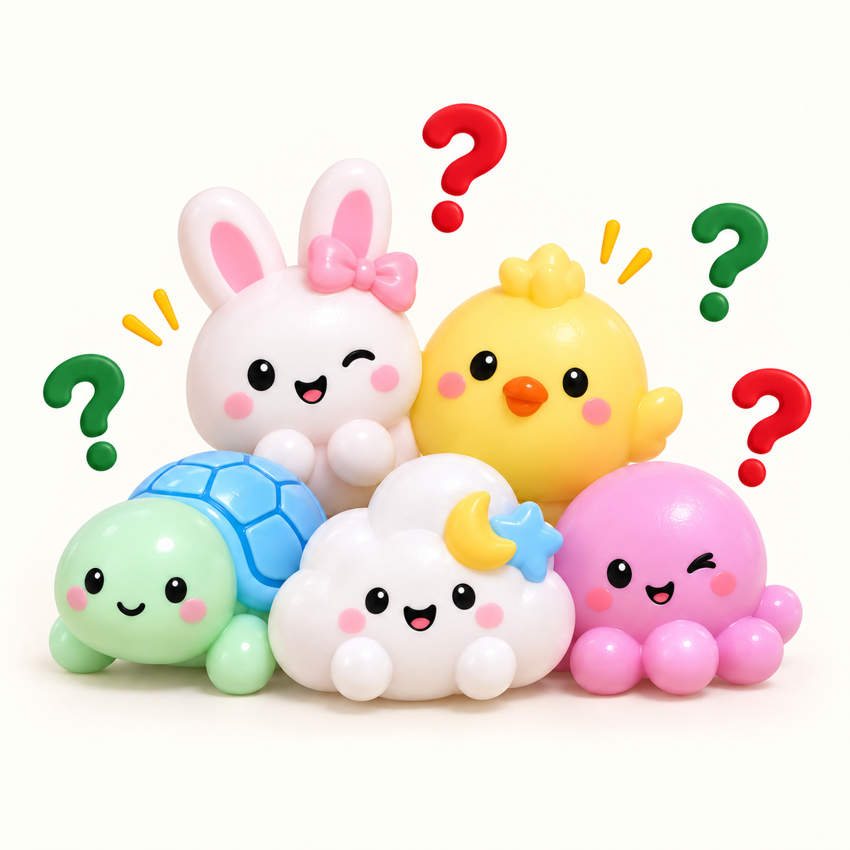 Squishies dumplings avec des points d'interrogation