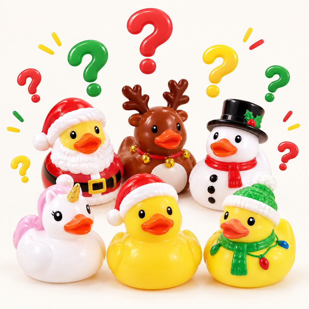 Canards en caoutchouc avec des points d'interrogation