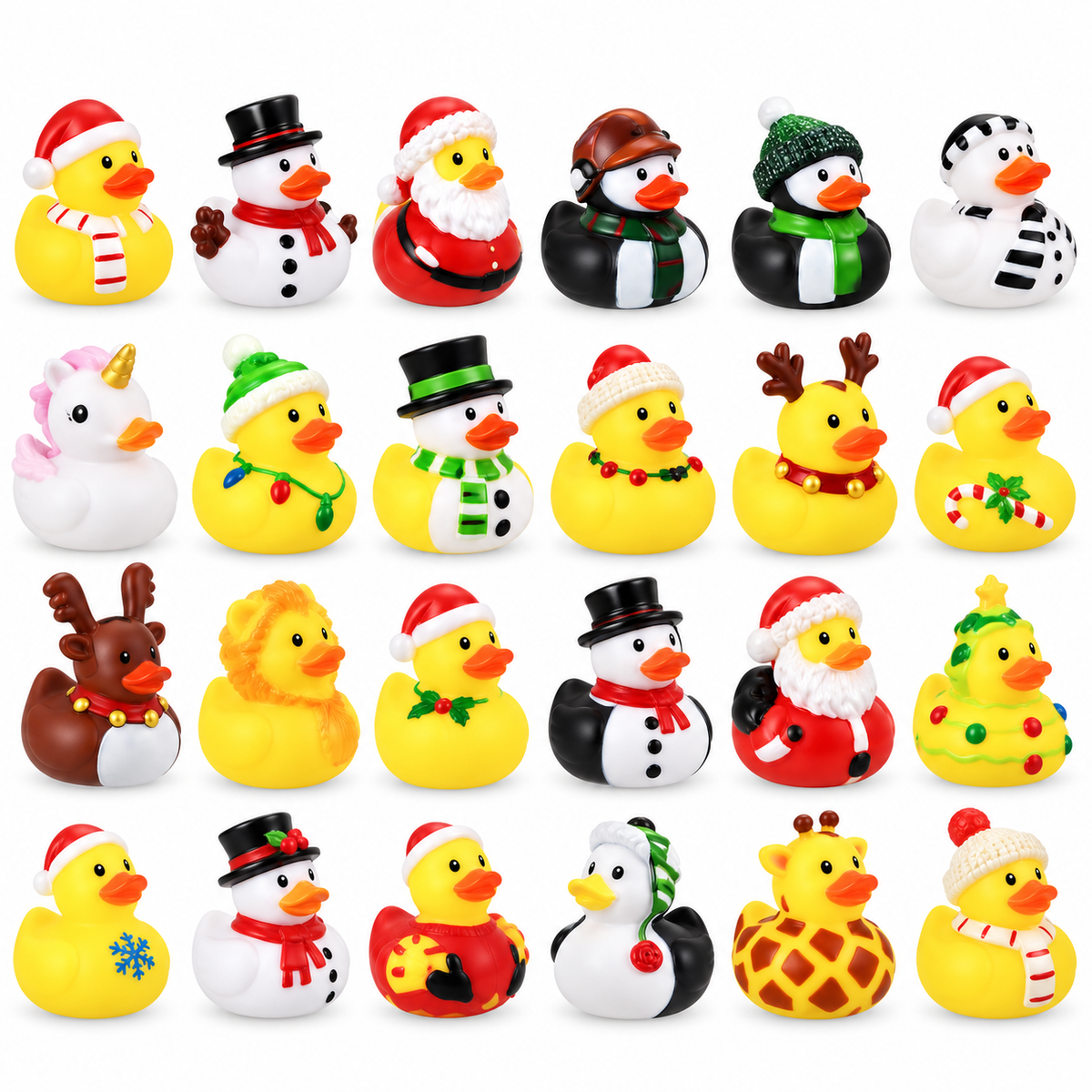 Boîte du calendrier de l'Avent Canards en caoutchouc Beaux Cadeaux entourée de décorations de Noël