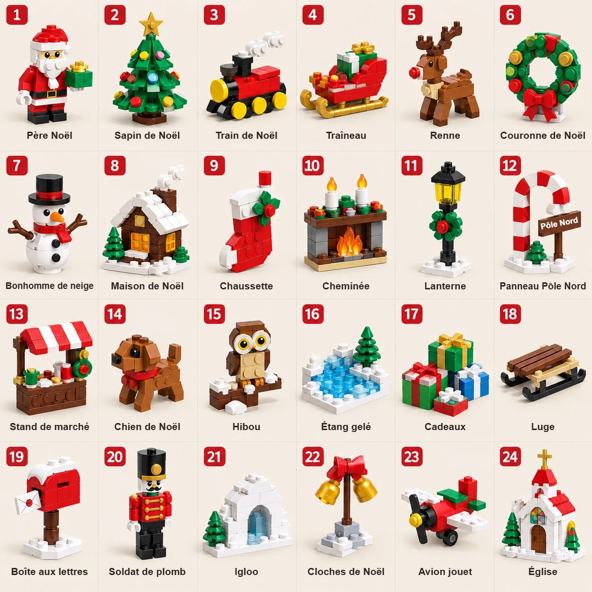 Boîte du calendrier de l'Avent Dumplings de Noël Beaux Cadeaux entourée de décorations de Noël