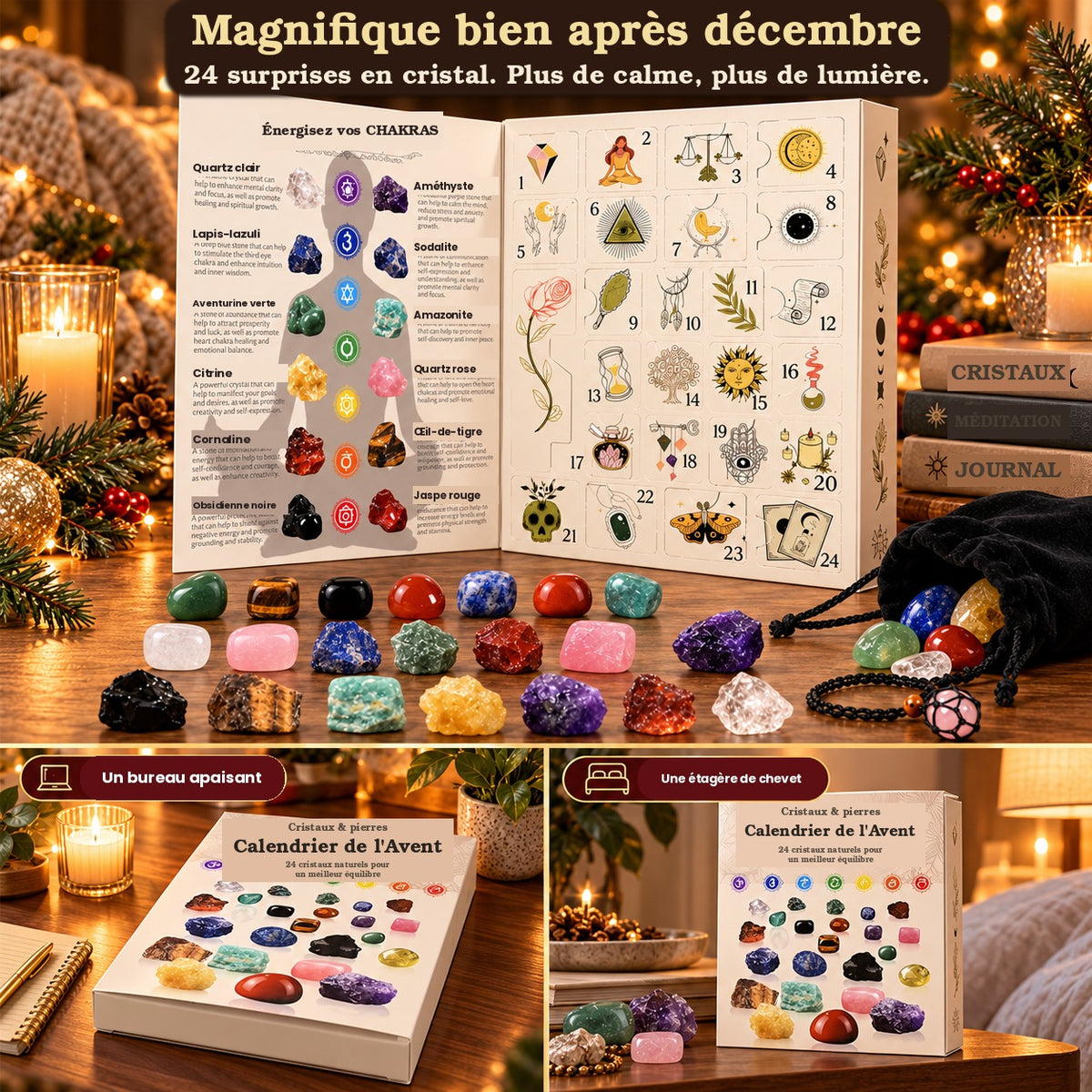 Calendrier de l'Avent Cristaux Énergétiques Beaux Cadeaux