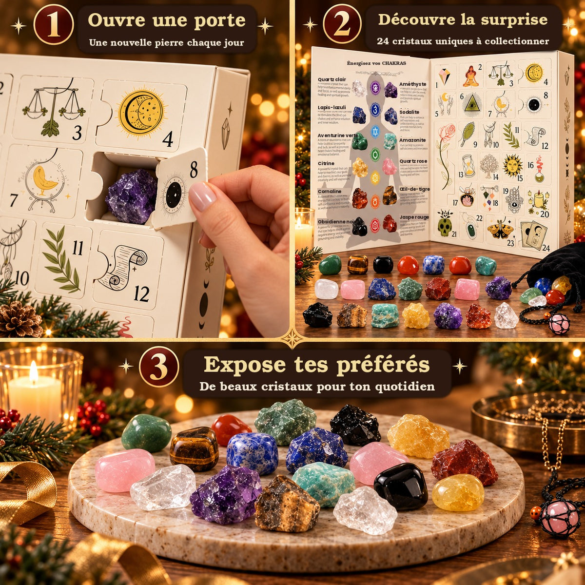 Calendrier de l'Avent Cristaux Énergétiques Beaux Cadeaux
