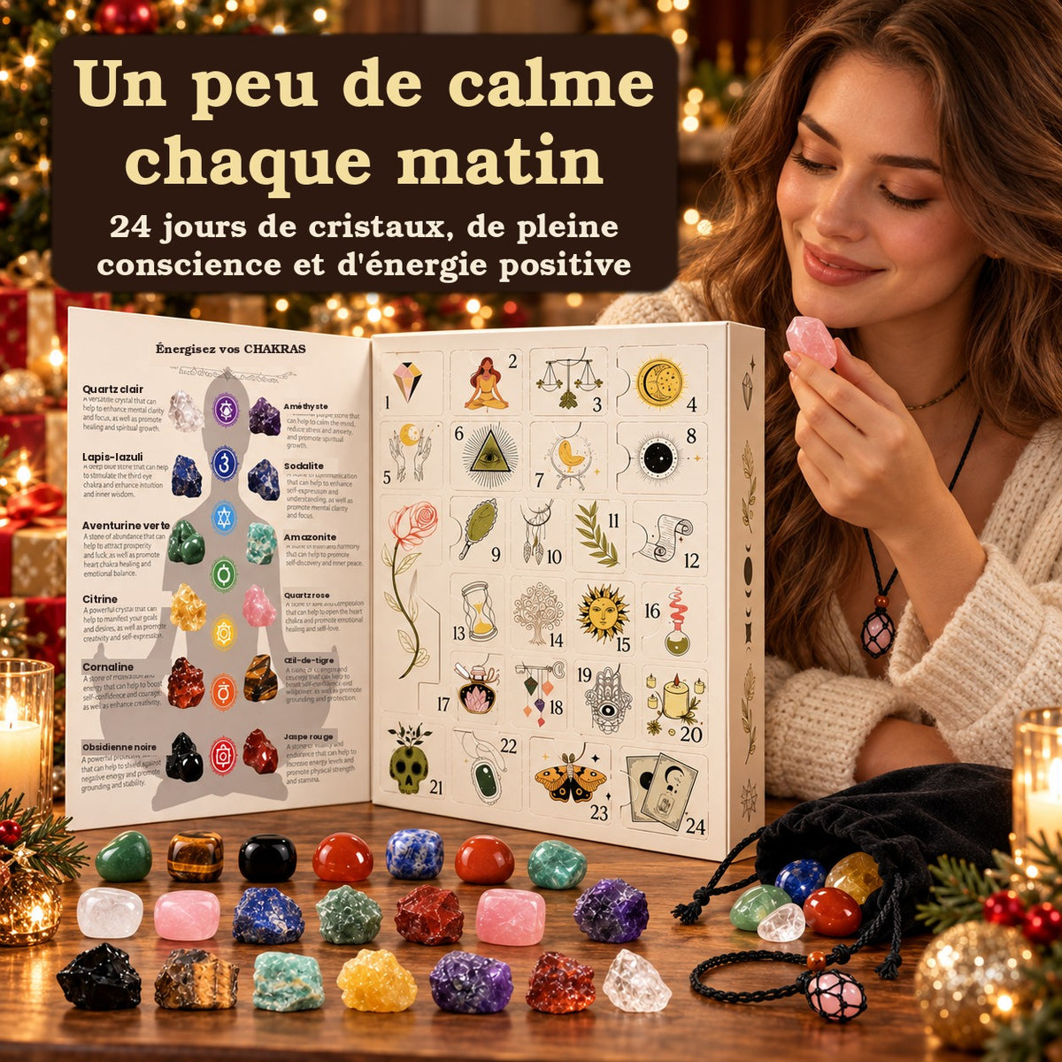 Calendrier de l'Avent Cristaux Énergétiques Beaux Cadeaux