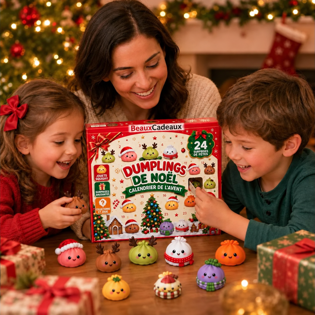Le calendrier de l'Avent Dumplings Beaux Cadeaux pendant le compte à rebours de Noël
